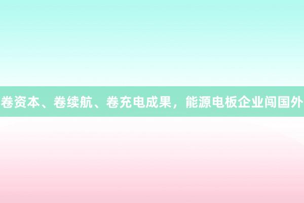 卷资本、卷续航、卷充电成果，能源电板企业闯国外