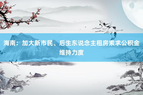 海南：加大新市民、后生东说念主租房索求公积金维持力度